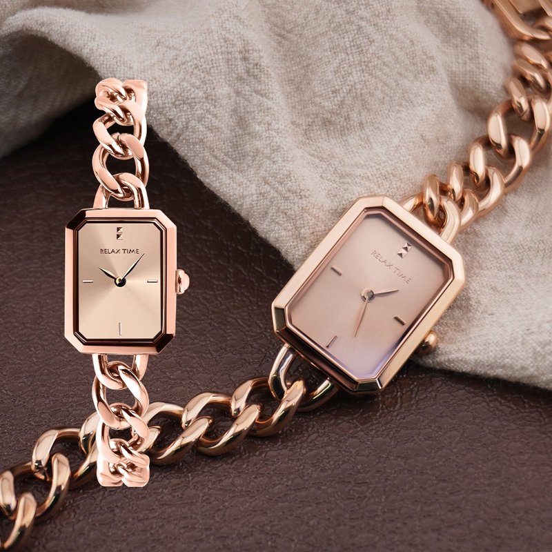 RELAX TIME 长方手链风格女表 玫瑰金 (RT-109-2-07) - 女表 - 不锈钢 咖啡色