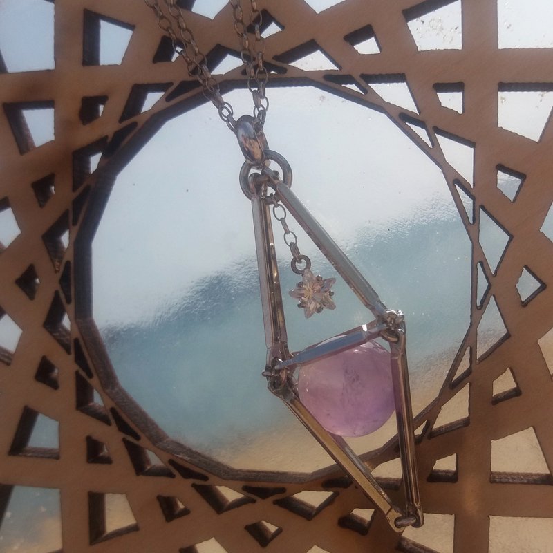 【Star Romance】几何星星水晶球项链 / 紫水晶 / 纯银 - 项链 - 纯银 紫色