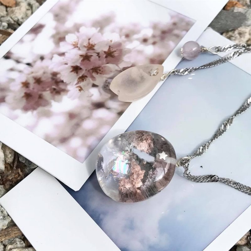 【Lost and find】天然石 彩虹 樱花 幽灵 颈项 OT26 - 项链 - 宝石 多色