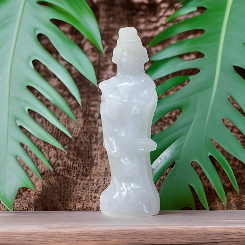 【天上圣母】白翡翡翠妈祖娘娘摆饰摆件 |天然缅甸玉翡翠A货|送礼 - 摆饰 - 玉石 白色
