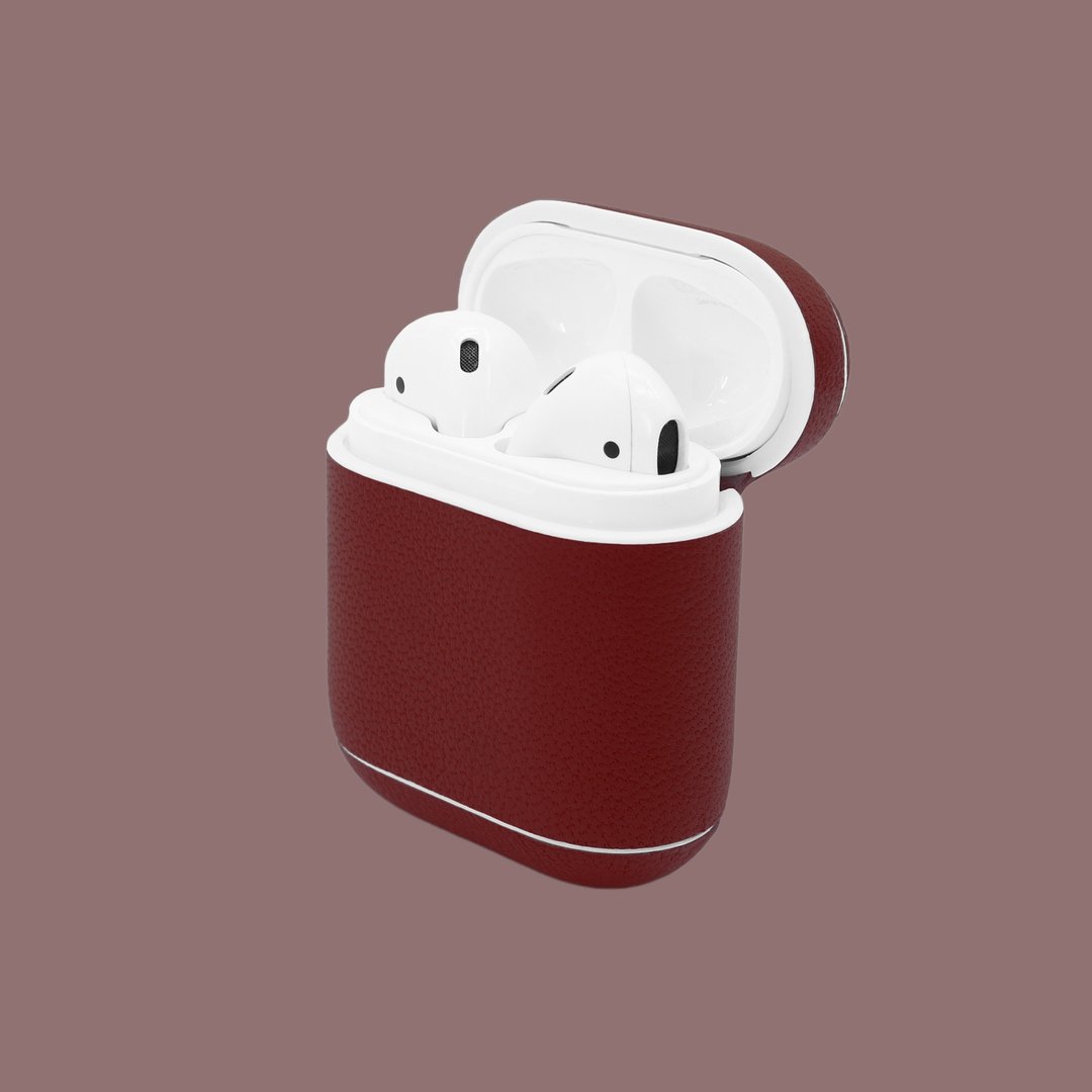 【换季特卖】真皮酒红色马卡龙AirPods收纳皮套/AirPod保护套 - 数码小物 - 真皮 红色