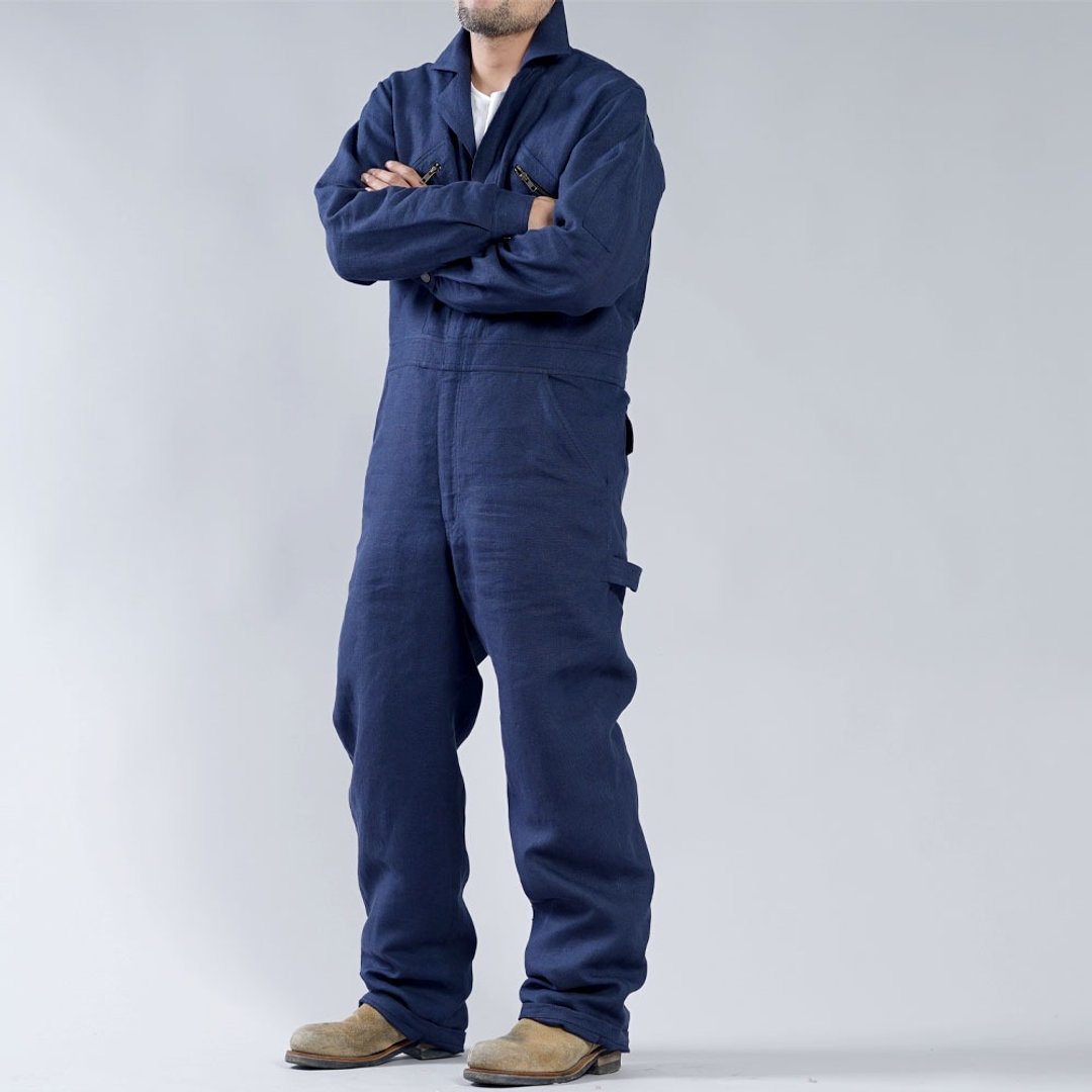 L size --Pre-order --Midweight Linen Coveralls / Navy b017a-neb2-L - 背带裤/连体裤 - 亚麻 蓝色