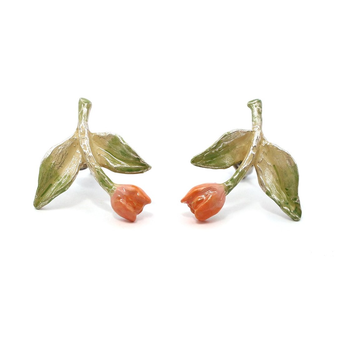 Tulip earrings pink / earrings PA440PK - 耳环/耳夹 - 其他金属 粉红色