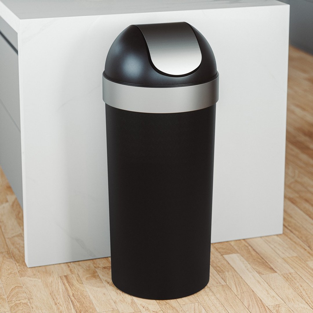 加拿大 Umbra Venti 大容量摇摆盖垃圾桶 (黑银 62L) 办公垃圾桶 - 垃圾桶 - 塑料 黑色