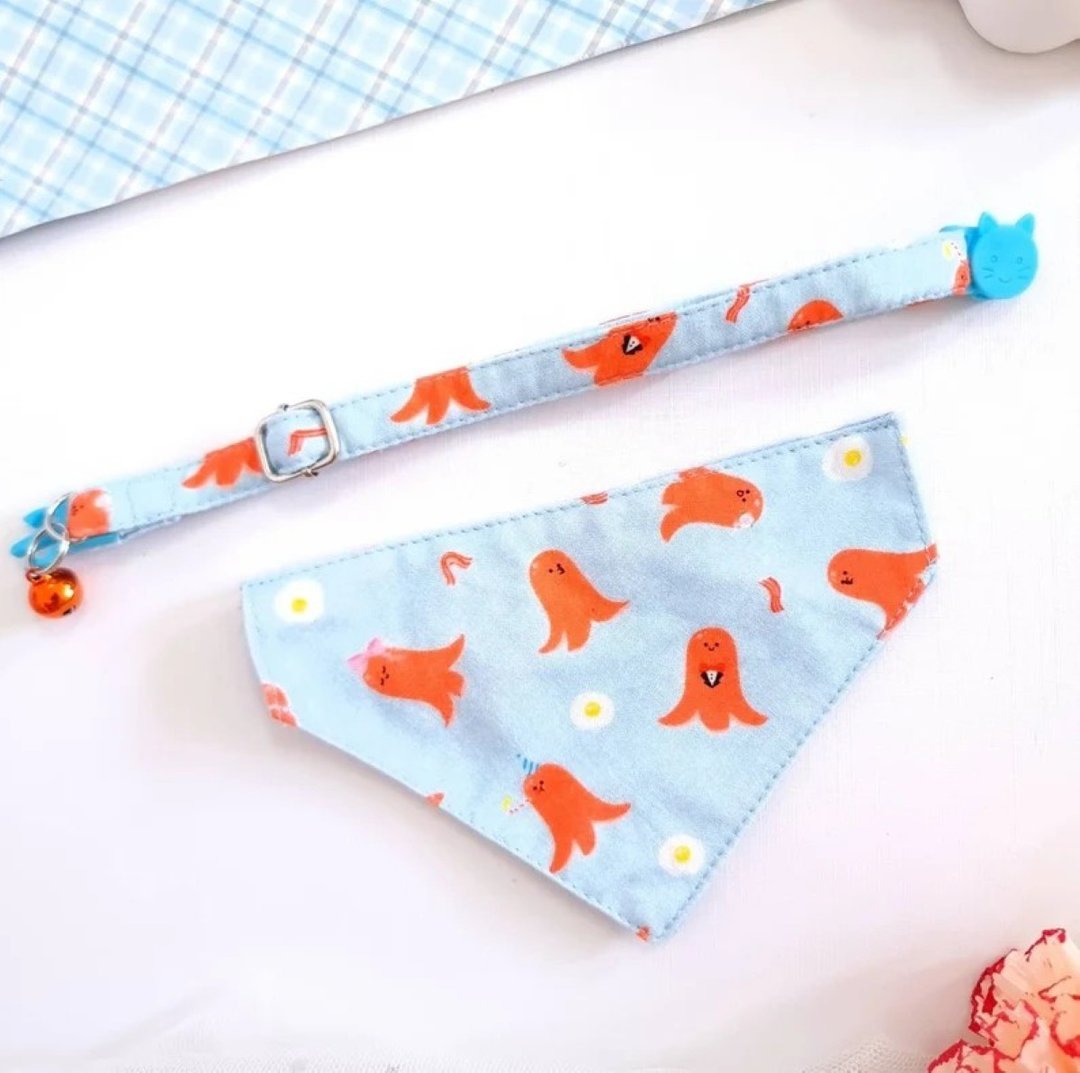 Lovely fancy Sausage Bandana Cat Collar with Breakaway Safety Buckle, Dog Collar - 项圈/牵绳 - 棉 蓝色