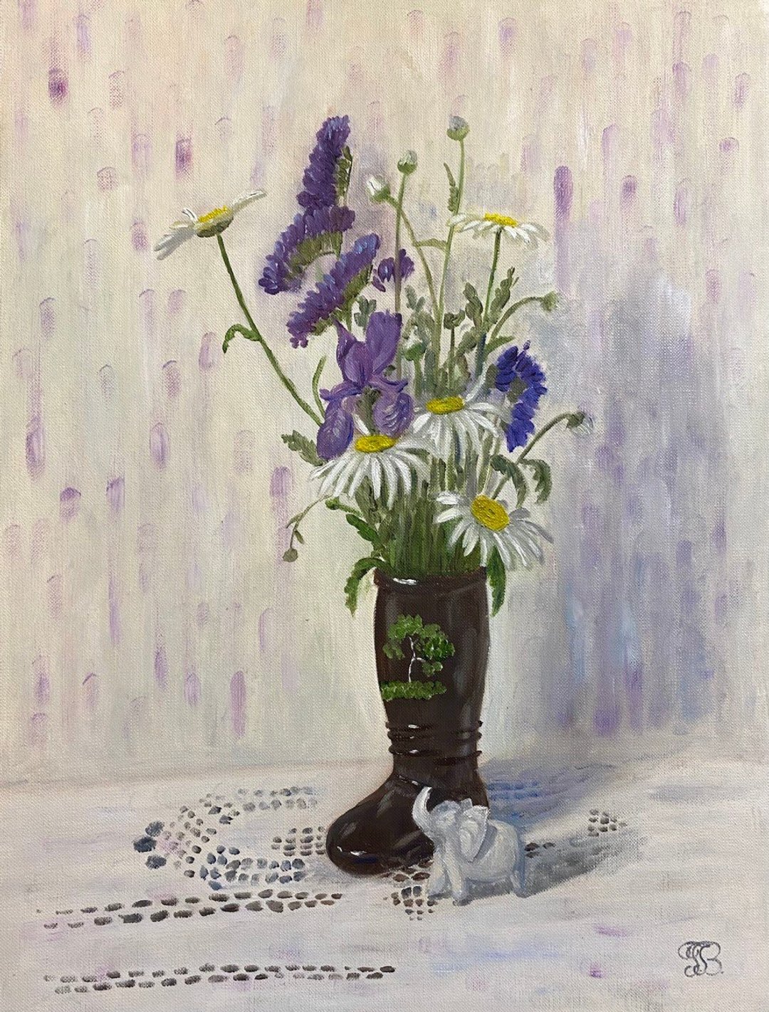 原创春花油画写实花卉艺术 40 x 30 厘米 - 墙贴/壁贴 - 纸 紫色