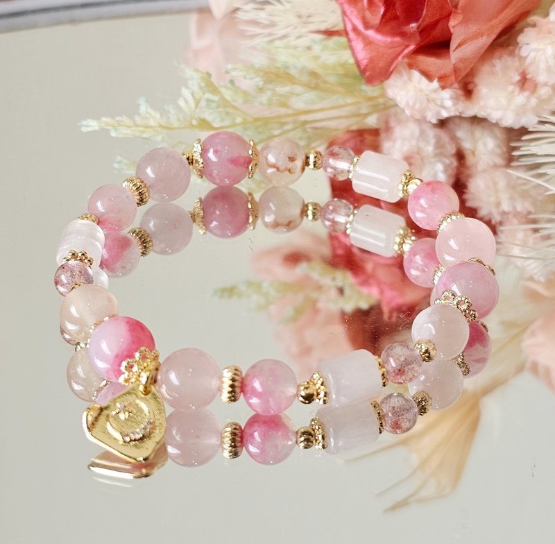 飘花雨-樱花雨蔷薇石/粉晶/草莓晶/樱花玛瑙/爱情/招桃花/人缘 - 手链/手环 - 水晶 粉红色
