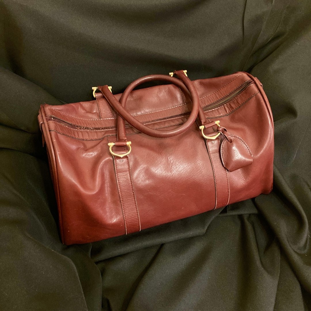 Cartier 圆桶 牛皮 酒红 钥匙 锁扣 行李包 古董包 vintage 复古 - 行李箱/行李箱保护套 - 真皮 红色