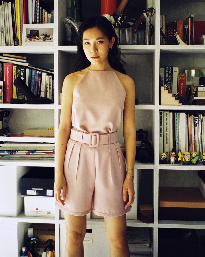 Belted Shorts (Pink) - 女装长裤 - 棉．麻 粉红色