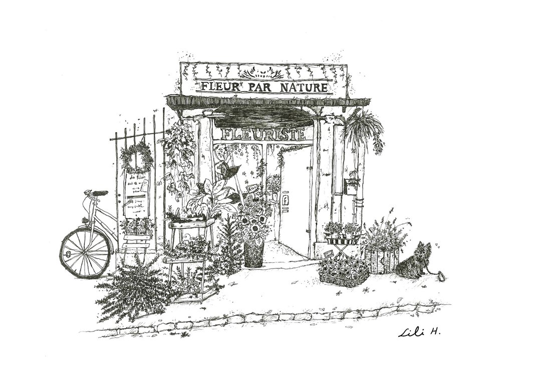法国花店 (手绘插画含A4画框) - 海报/装饰画/版画 - 纸 