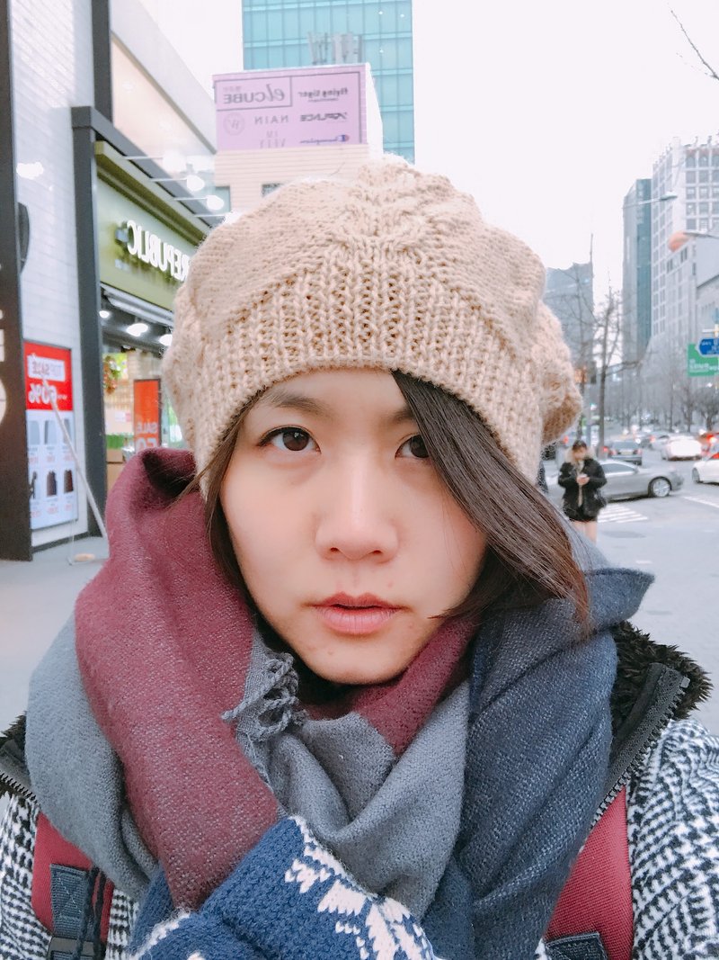 奶油卡其麻花贝蕾帽   请先来消息商拟 - 帽子 - 羊毛 卡其色