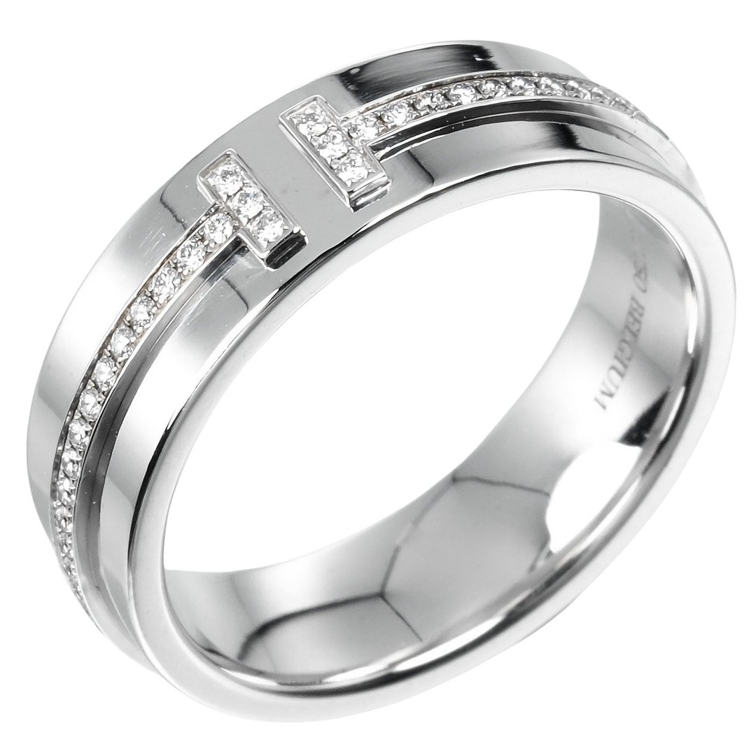 【日本直送】蒂芙尼 TIFFANY&Co. T TWO 宽版 10号 戒指 18K 白K金 钻石 约6.92g【中古】 - 戒指 - 贵金属 银色