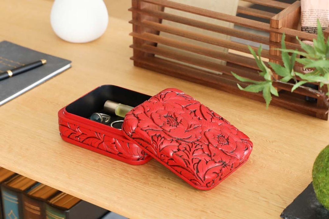 各地的着名工房 藤井漆工 小箱 牡丹唐草 - 收纳用品 - 木头 咖啡色