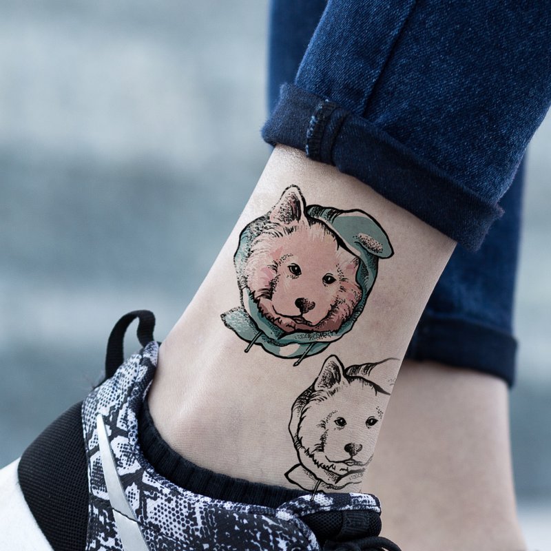 可爱小狗 纹身贴纸一套两款 黑白 彩色 - 纹身贴 - 纸 多色