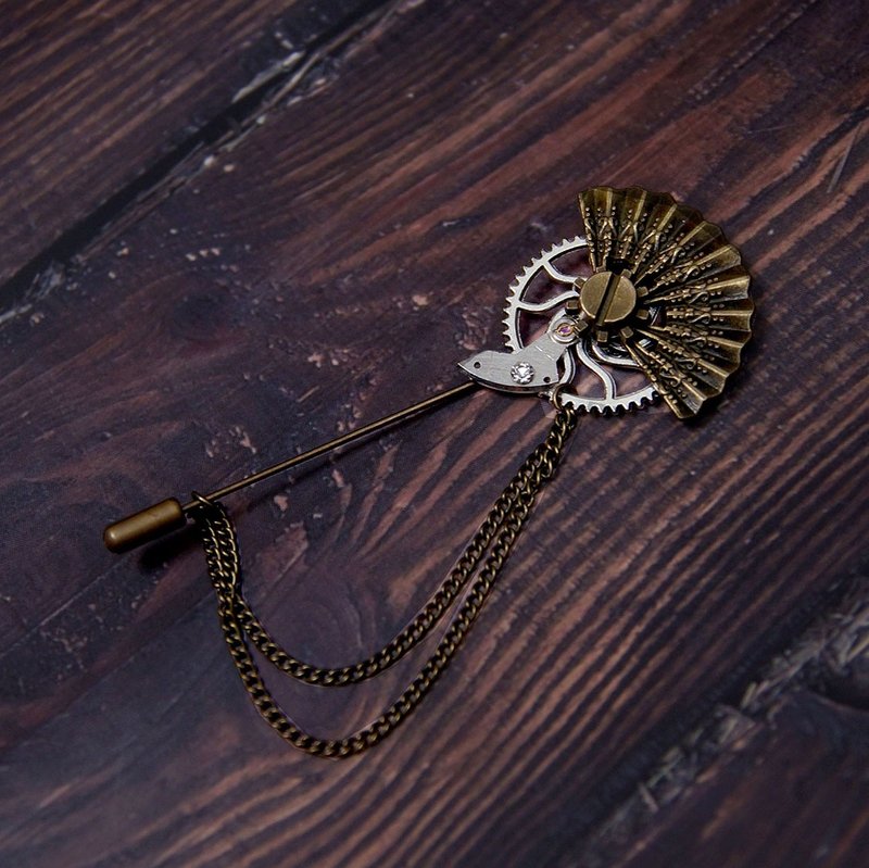 蒸汽朋克X东方国风 金属 扇子齿轮 胸针 胸花饰品 - 胸针 - 铝合金 咖啡色