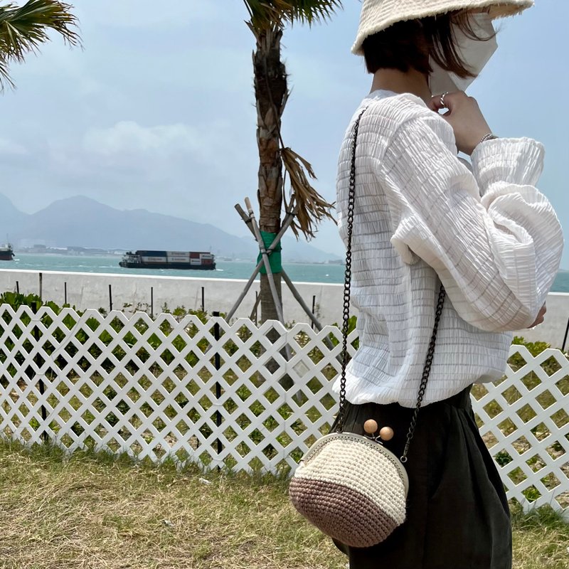日本麻线 编织口金包 口金袋 斜背包 小物包 化妆包 小袋子 夏日 - 侧背包/斜挎包 - 棉．麻 咖啡色
