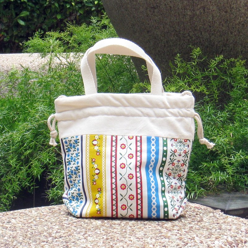 三合一肩背/斜背/手提束口水桶包 ~ 花花条子(A19) - 侧背包/斜挎包 - 棉．麻 多色