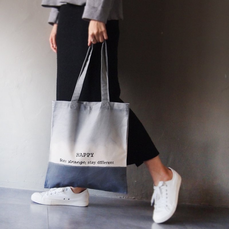 标语系列 双灰－帆布手染手印托特包 单背 - 侧背包/斜挎包 - 棉．麻 灰色