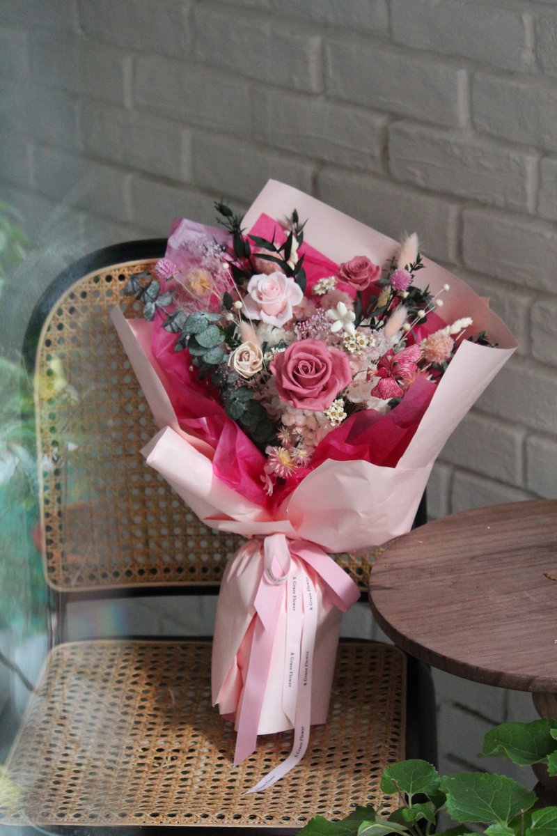 【甜甜的恋爱】梦幻粉色系永生玫瑰花束 - 干燥花/捧花 - 植物．花 粉红色