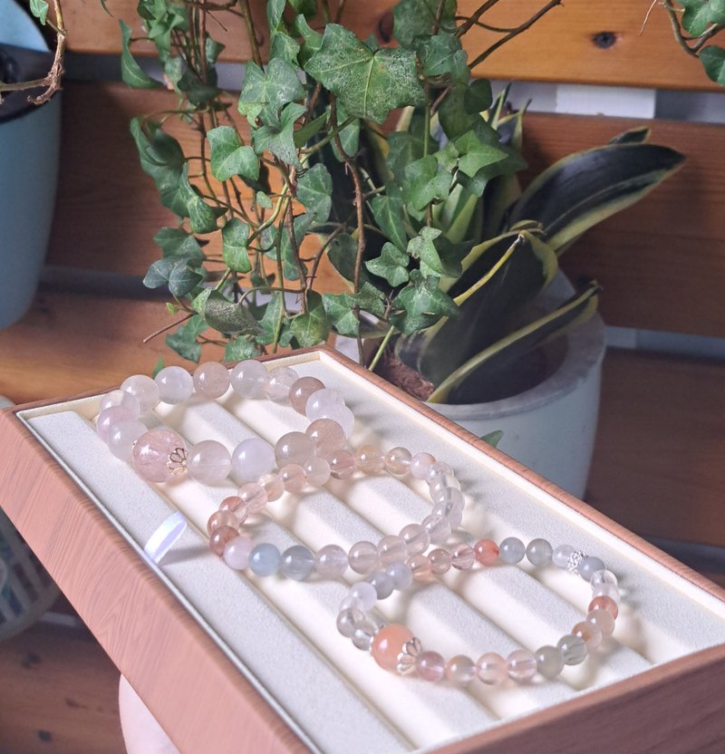 春日多巴胺色系粉蓝彩兔毛水晶手链 - 手链/手环 - 水晶 粉红色