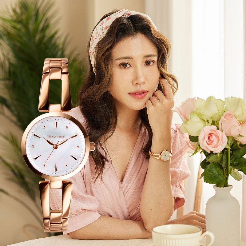 RELAX TIME 小资の微甜表款 (RT-71-7)白贝壳x玫瑰金 - 女表 - 不锈钢 白色