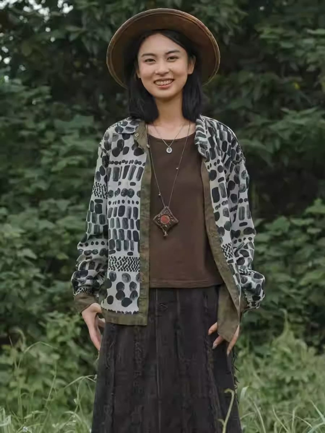 秋華 天絲麻印花正反兩穿雙面襯衫 開衫薄外套 - 女装衬衫 - 棉 白色