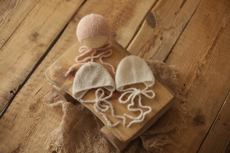 Newborn bonnet, newborn photography props girl, knit alpaca baby bonnet - 婴儿饰品 - 羊毛 绿色