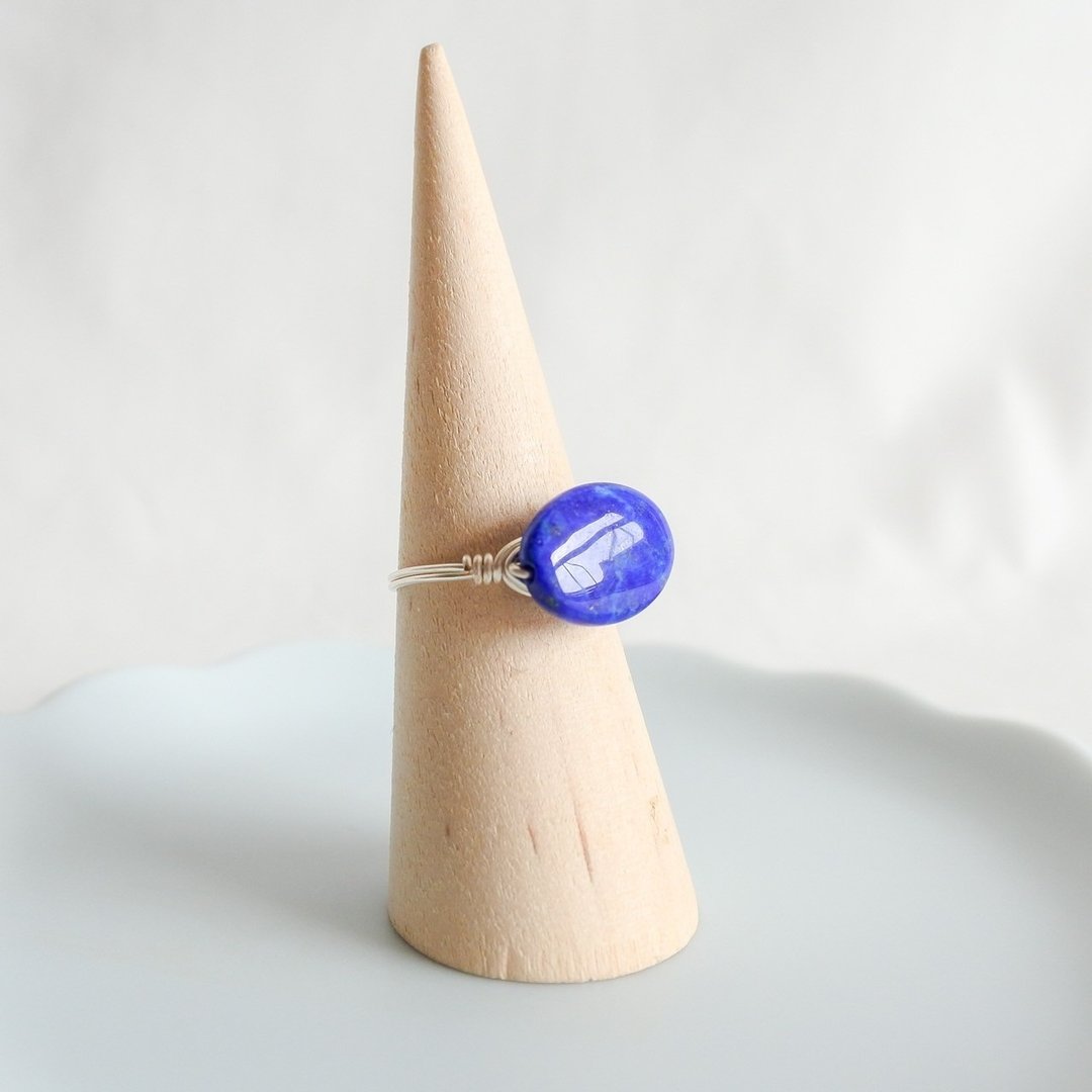 Lapis Lazuli –Small Grain Silver Ring –Natural Stone Ring - 戒指 - 其他金属 蓝色