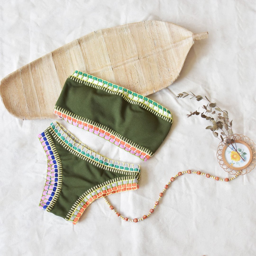 Juniper green crochet bikini - 女装泳衣/比基尼 - 棉．麻 绿色