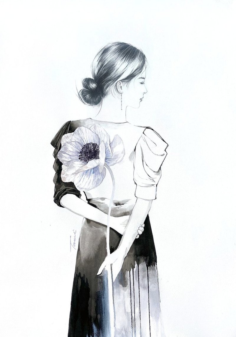 (单人)定制人像画B4/素描水彩画(含框) - 海报/装饰画/版画 - 纸 白色