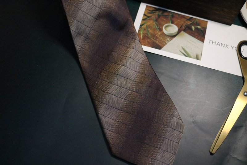 棕色条纹领带真丝窄版时尚领带 - 领带/领带夹 - 丝．绢 咖啡色