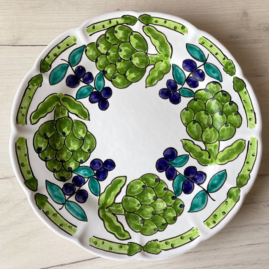 圆盘 26 厘米 Majolica 意大利陶器 朝鲜蓟 橄榄 - 盘子/餐盘/盘架 - 陶 绿色