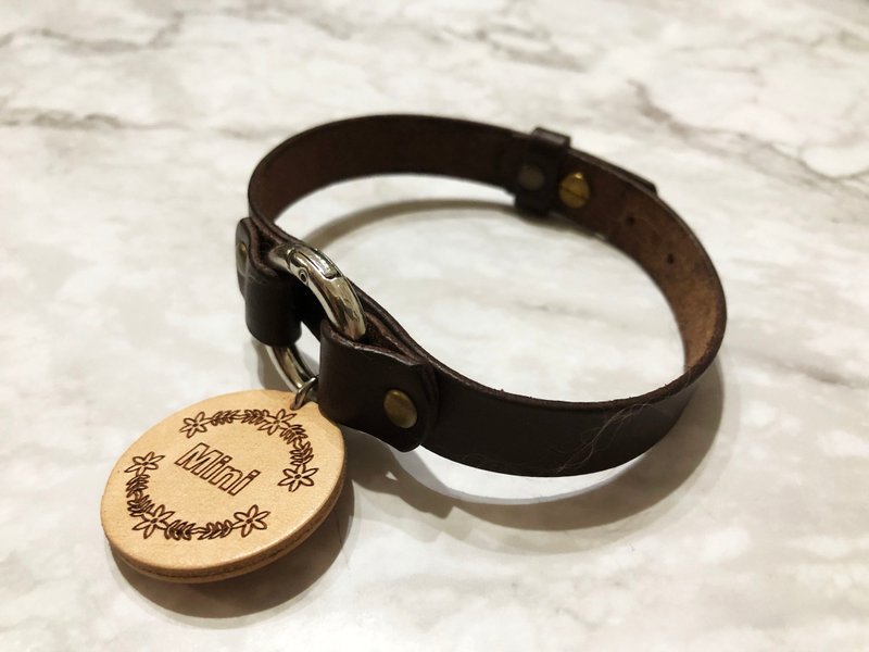 猫咪皮革项圈 可更换式名牌 牛皮  专属猫咪 免费雷雕名牌 - 项圈/牵绳 - 真皮 红色