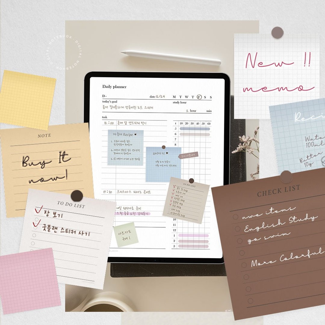 ipad 数码/贴纸2/笔记 goodnote sticker daily memo circle labe - 电脑手机桌布/贴图/App 图示 - 其他材质 