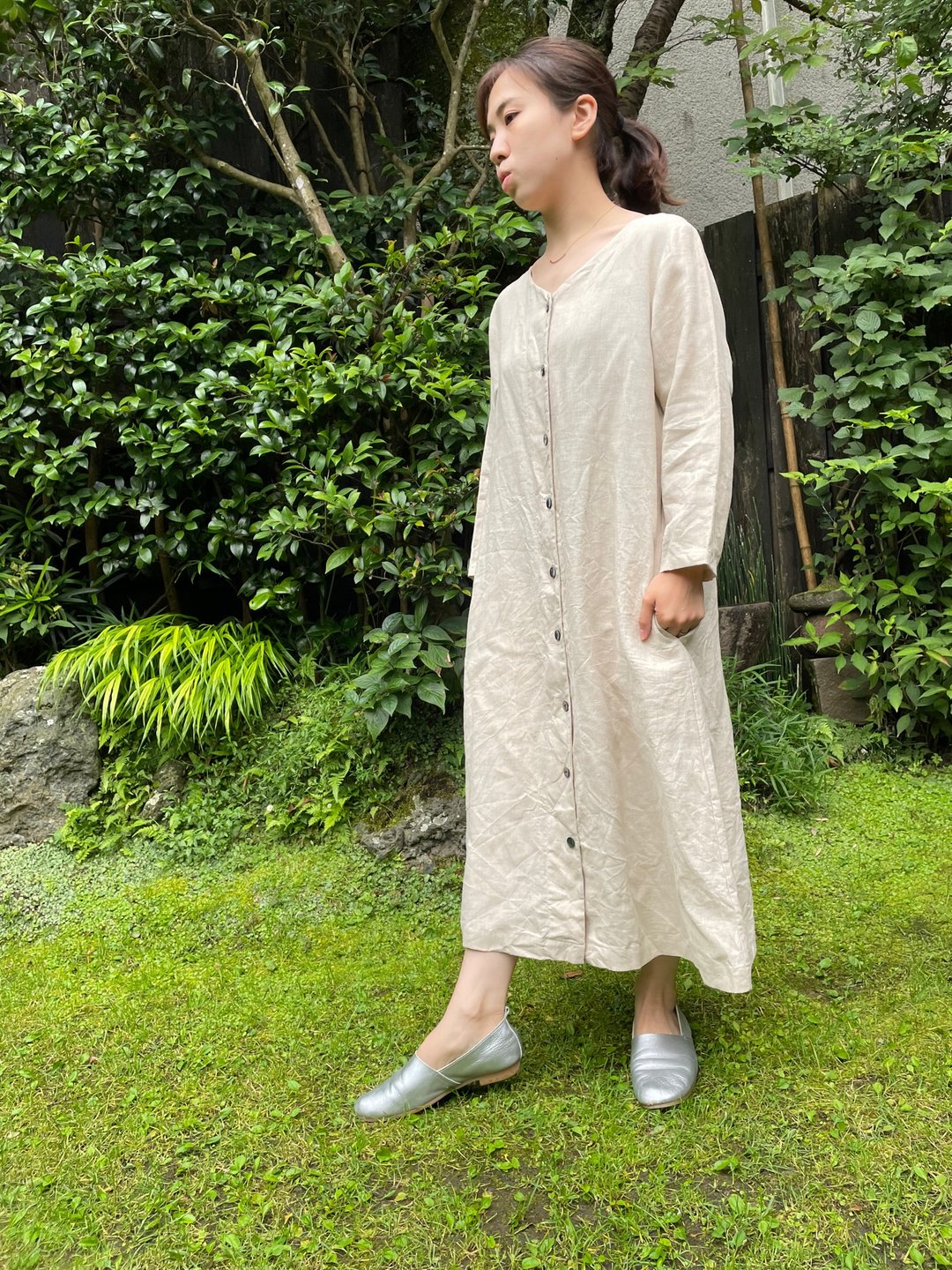 Hemp generation, front opening dress - 洋装/连衣裙 - 棉 白色