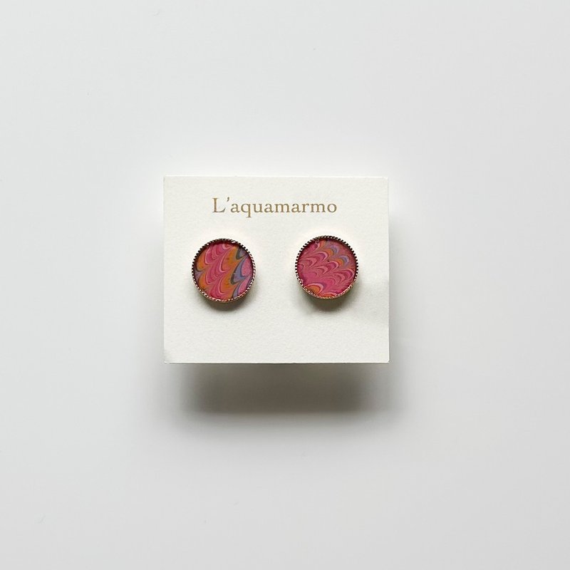 大理石图案耳环 - 耳环/耳夹 - 铜/黄铜 粉红色