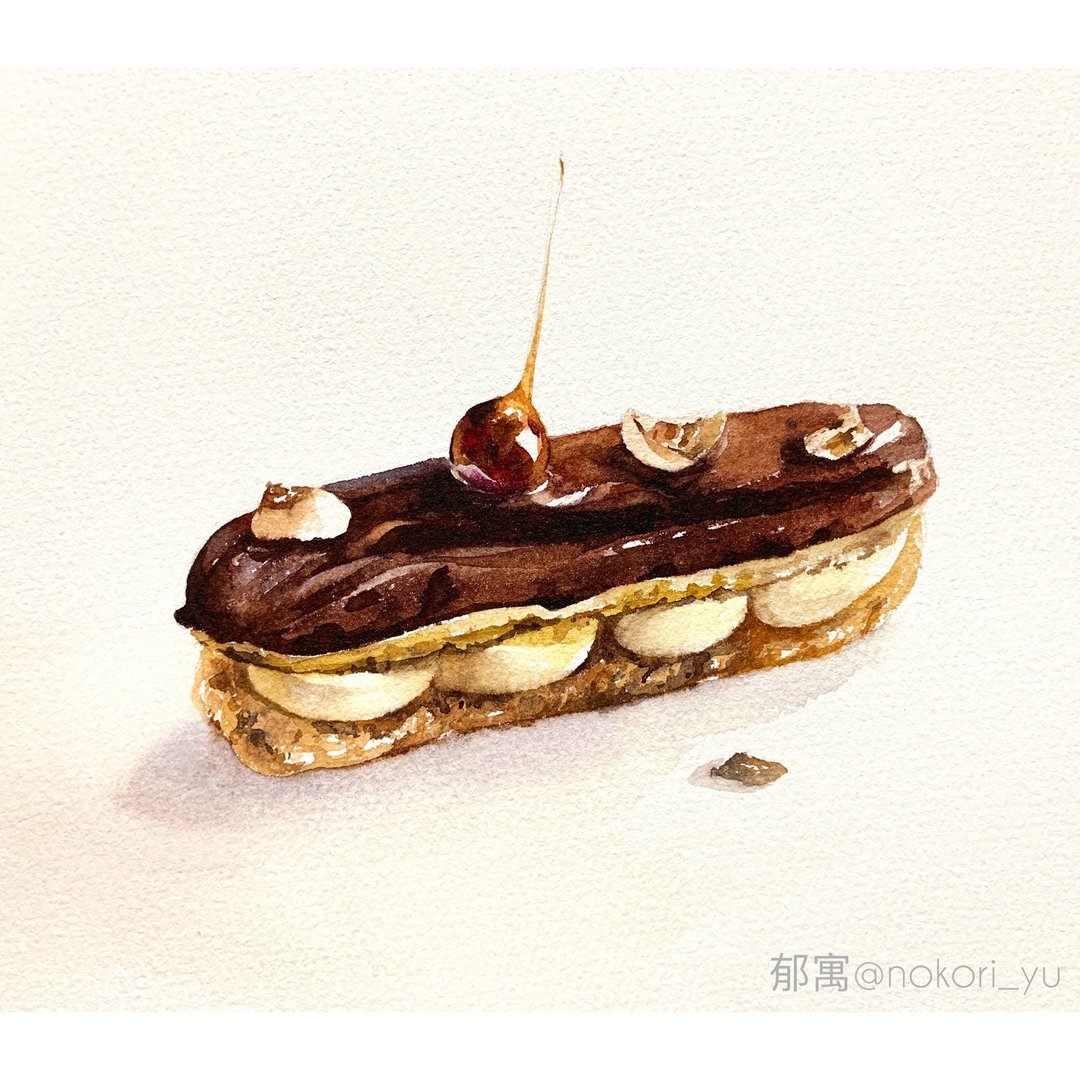 郁寓 水彩画 焦糖坚果闪电泡芙 可订制作品 水彩 水彩作品 装饰画 - 海报/装饰画/版画 - 纸 咖啡色