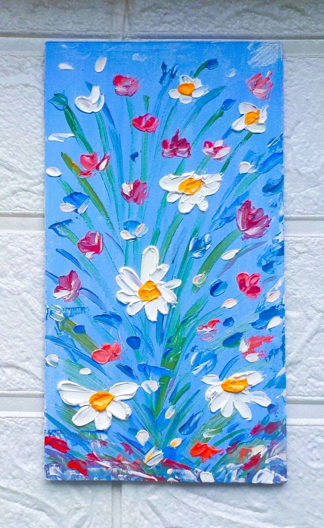 立体花卉油画，3D 艺术花卉，雏菊纹理现代艺术作品 - 墙贴/壁贴 - 其他材质 多色