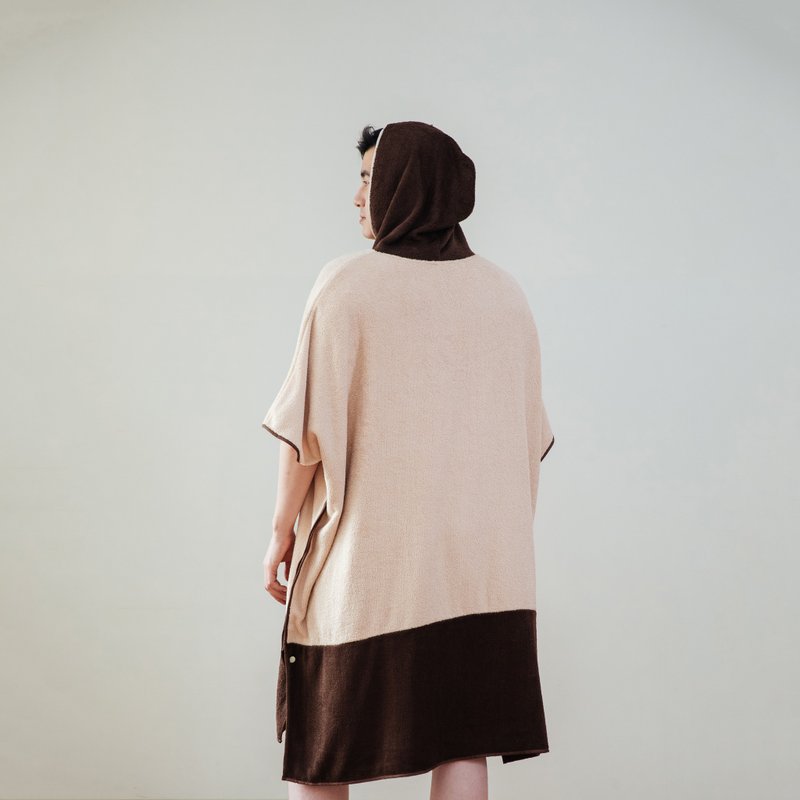 双色连帽浴巾衣-棕/蓝 - 毛巾浴巾 - 尼龙 多色