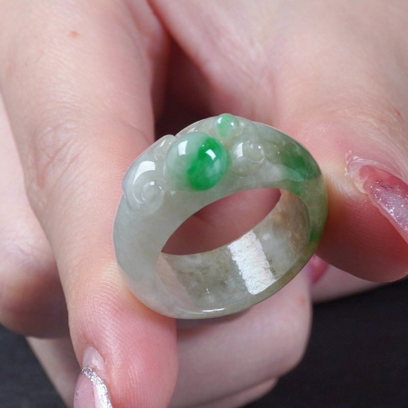 冰种三彩翡翠如意玉戒指 | 国际16围 | 天然缅甸玉翡翠A货 | 送礼 - 戒指 - 玉石 多色