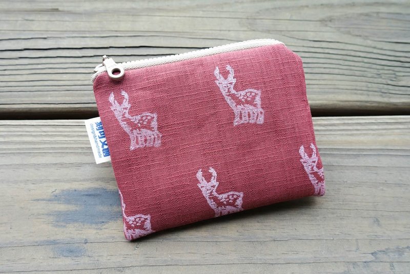 //任意装零钱包/台湾原生//梅花鹿//【灰/深红】 - 零钱包 - 棉．麻 多色