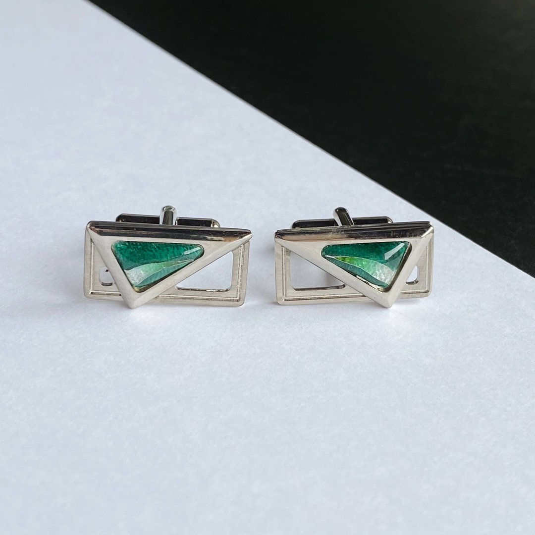 Space [Emerald] Cloisonne Cufflinks Cufflinks Pure Silver Wired Cloisonne - 袖扣 - 其他材质 绿色