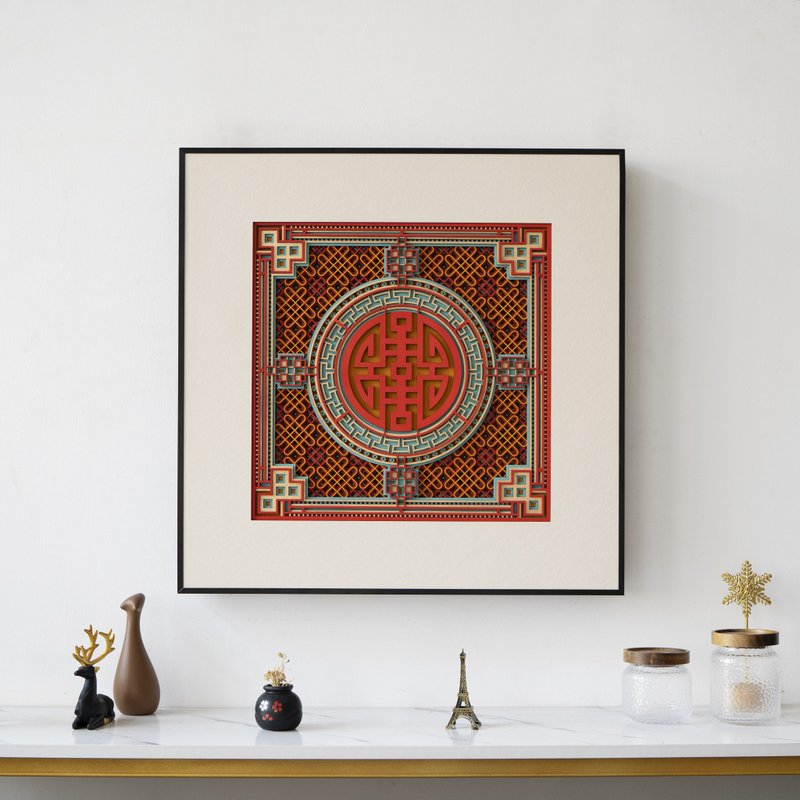 双喜临门|新中式福字挂画沙发背景墙装饰画高档玄关壁画 - 墙贴/壁贴 - 木头 