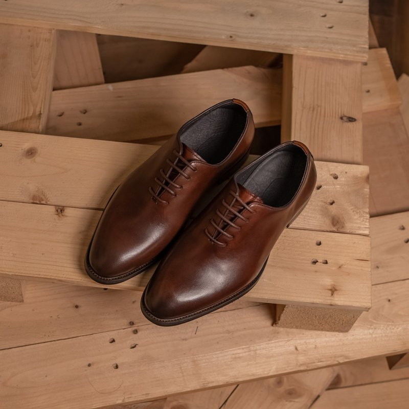 一片式牛津皮鞋_刷色咖 女男 情侣鞋 35~47.5码 - 女款牛津鞋/乐福鞋 - 真皮 咖啡色