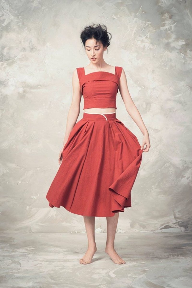 宽肩背心 - 女装背心 - 棉．麻 红色