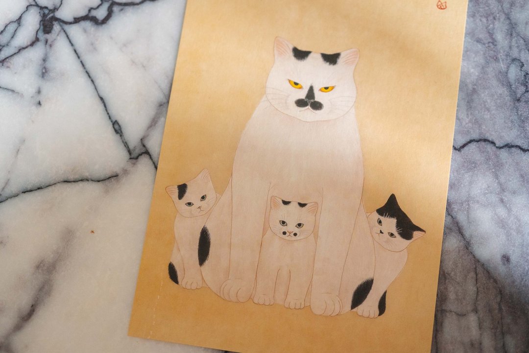 猫的全家福。韩国艺术家猫咪明信片　蘑菇家族系列 - 卡片/明信片 - 纸 