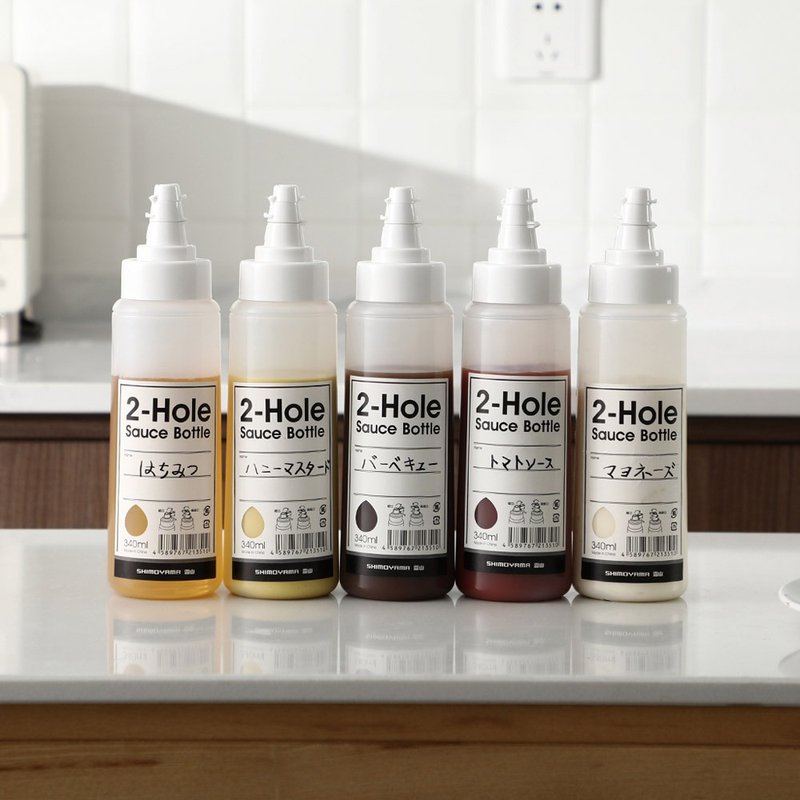 日本霜山 挤压式双瓶口调味酱料瓶-340ml-3入(沙拉酱/番茄酱) - 调味罐/酱料瓶 - 塑料 透明