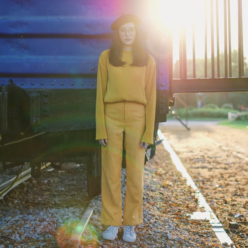 (CUSTOM) MUSTARD YELLOW PANTS WITH HIGH WAIST AND FLY FRONT ZIPPER - 女装长裤 - 其他材质 黄色