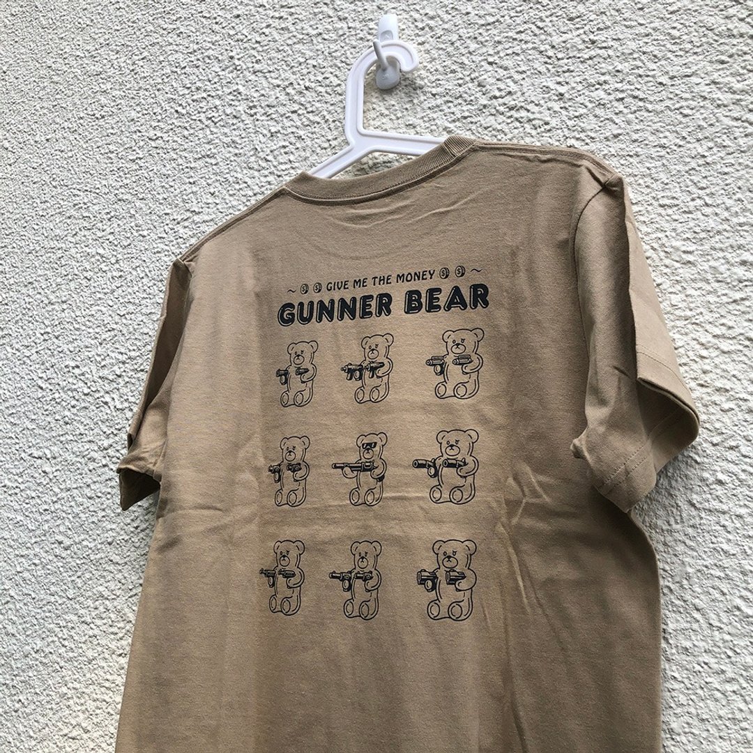 GUNNER BEAR T-Shirt / 手工绢印 - 女装 T 恤 - 棉 白色