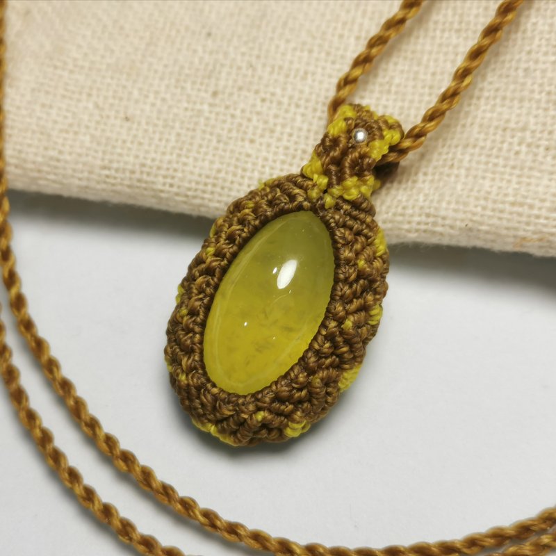 澳洲-金黄葡萄石-蜡线编织/图腾包框设计/项链可调整长度 - 项链 - 半宝石 黄色
